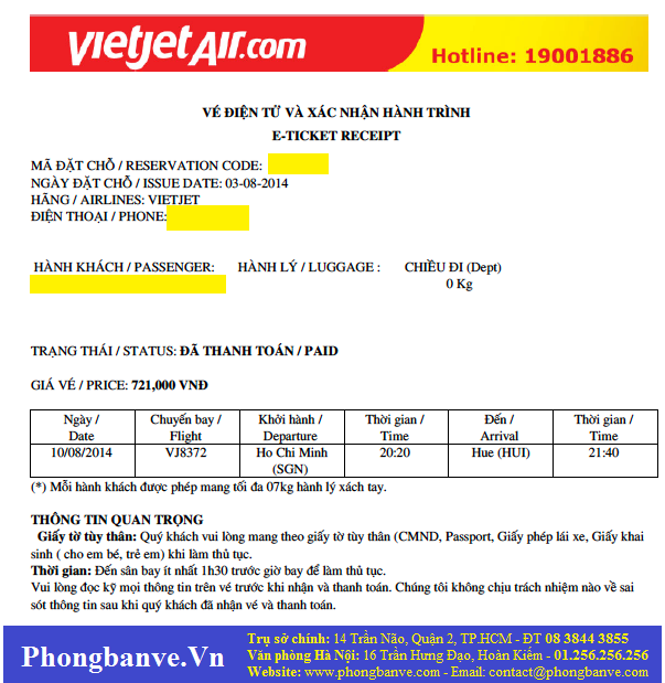 Vé máy bay điện tử Sài Gòn Vinh